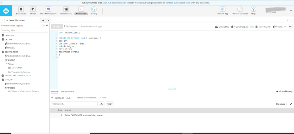 Snowflake Truncate Table - Create a Table